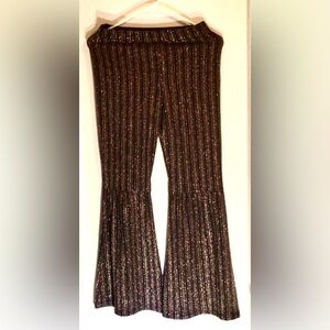 Black Metallic Stripe Flare Pants